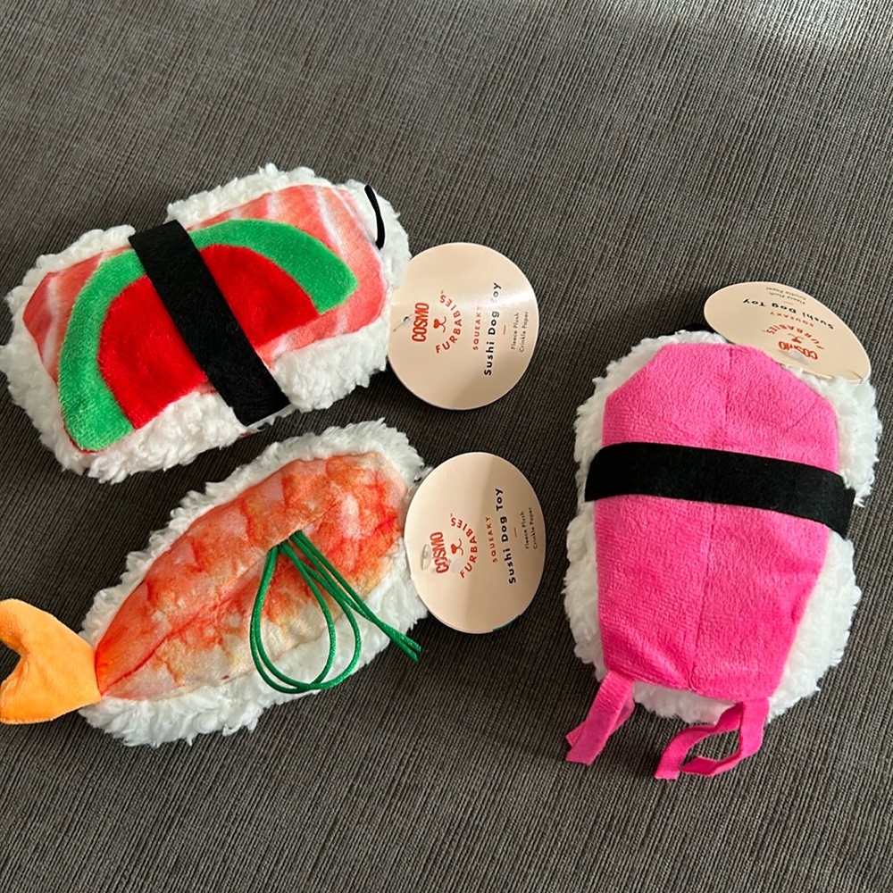 COSMO FURBABIES Sushi Dog Toys Squeaker - buyers choice